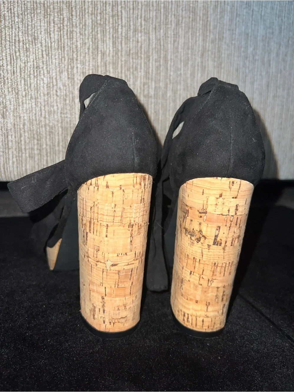 Forever 21 Black Suede Cork Platform Block Heels